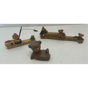 Unbranded Vintage Teddy Bear Grandpa Fishing Figurines Lot of 3 Resin Decor
